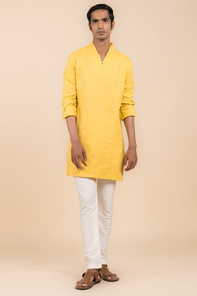 Yellow Ochre Kurta With Jaali Detailing