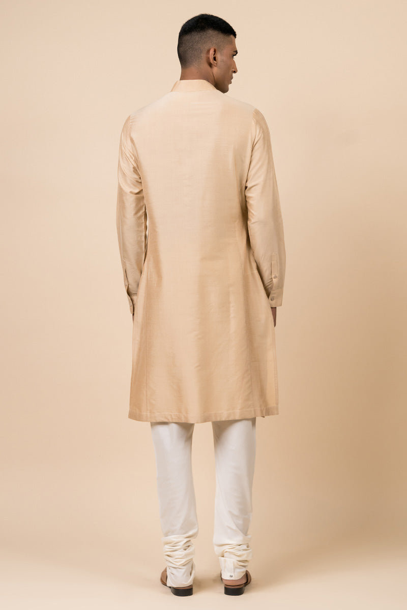 Beige Single Kurta With Zero Point Collar