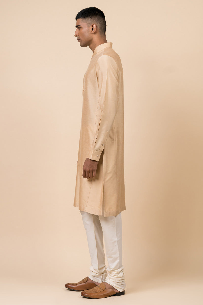 Beige Single Kurta With Zero Point Collar