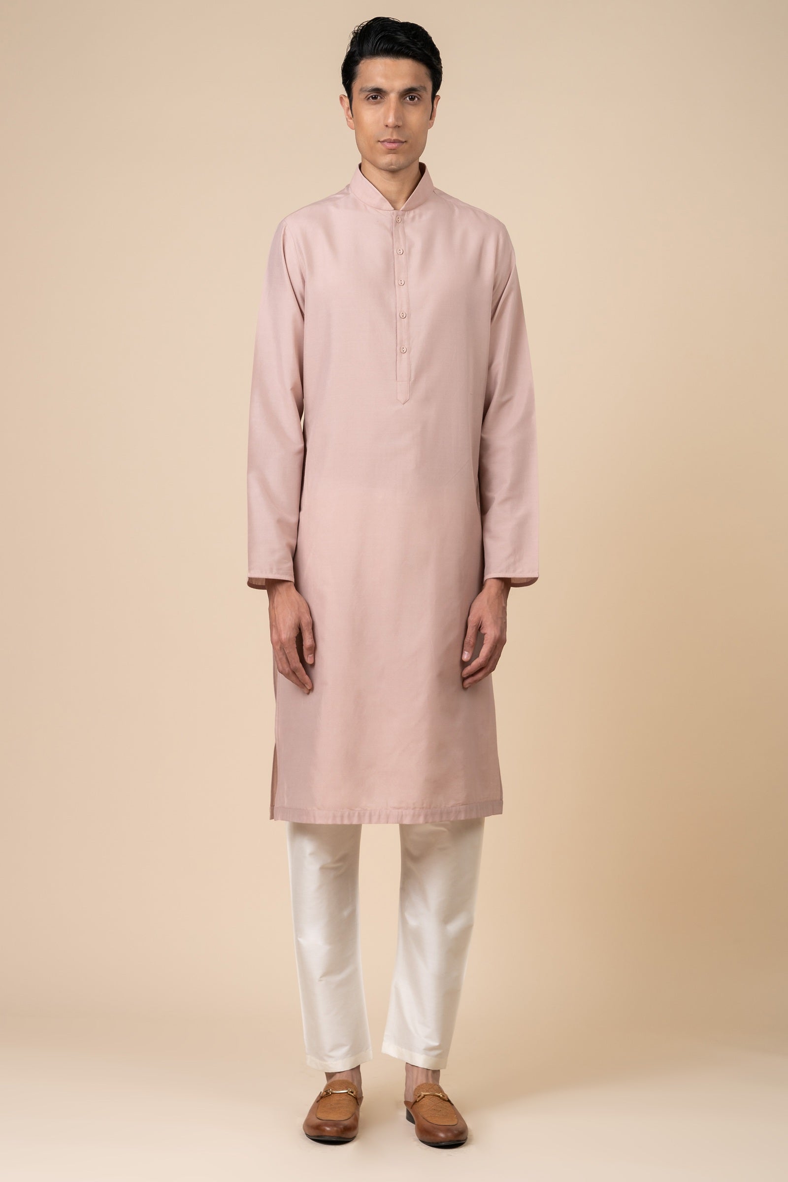 Pink Single Kurta With Zero Point Collar