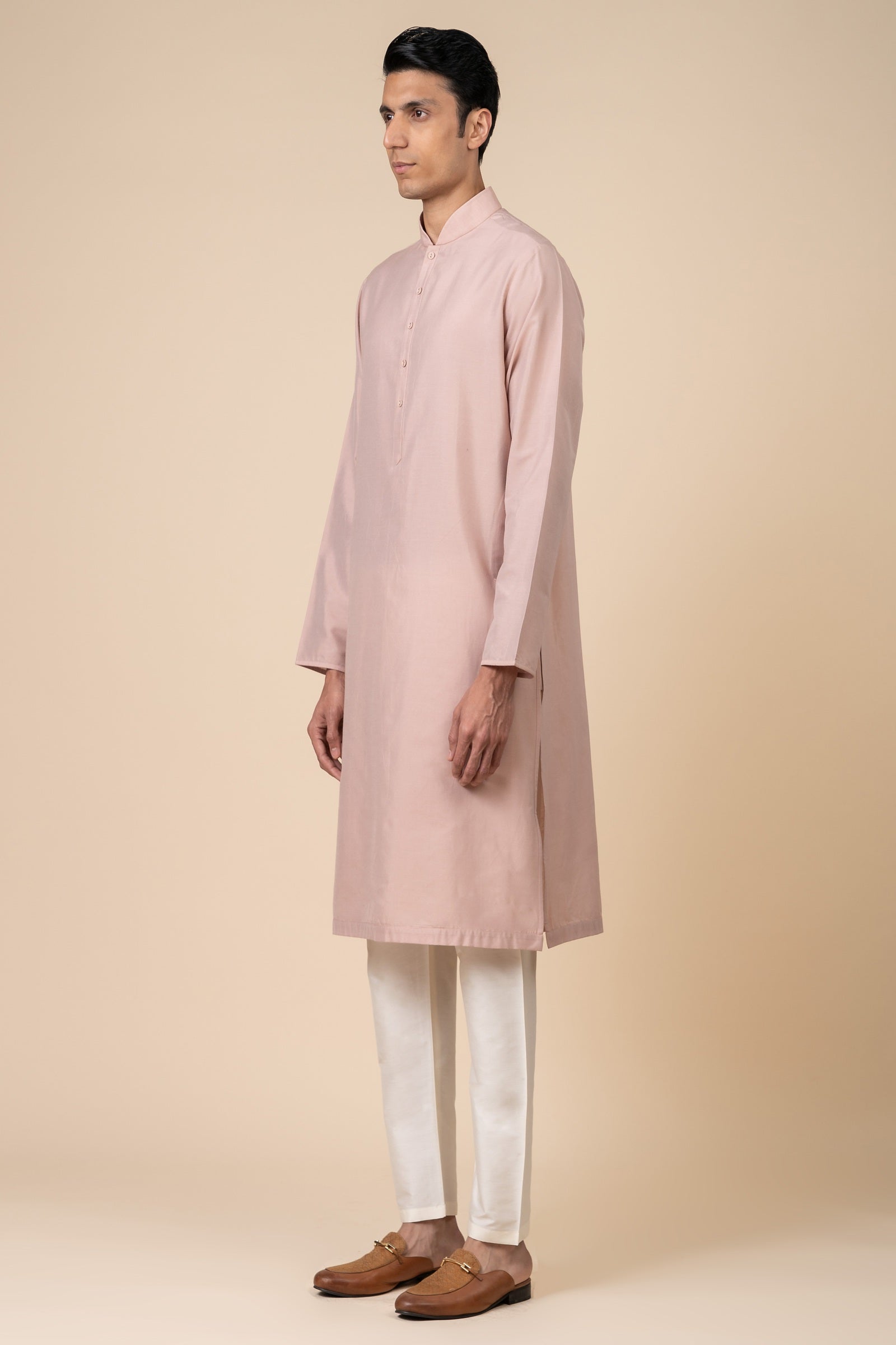 Pink Single Kurta With Zero Point Collar