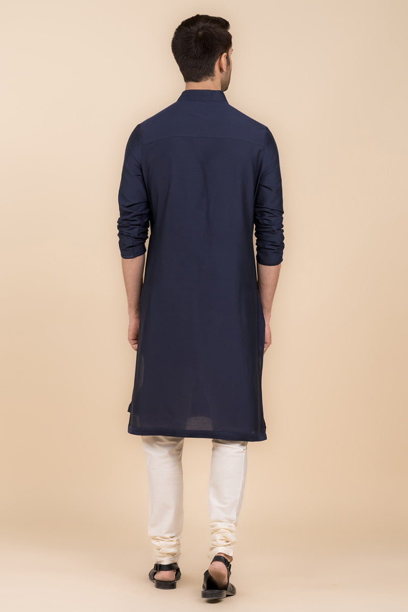 Navy Single Kurta With Zero Point Collar