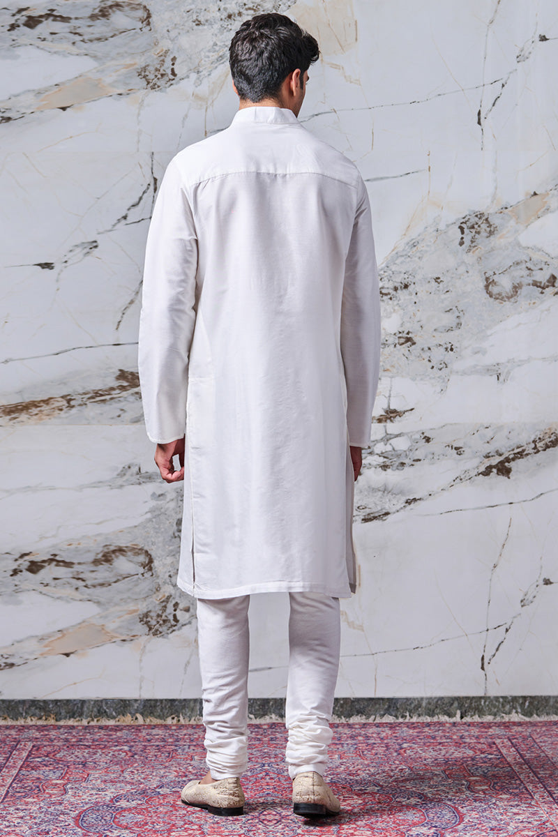 White Single Kurta With Zero Point Collar