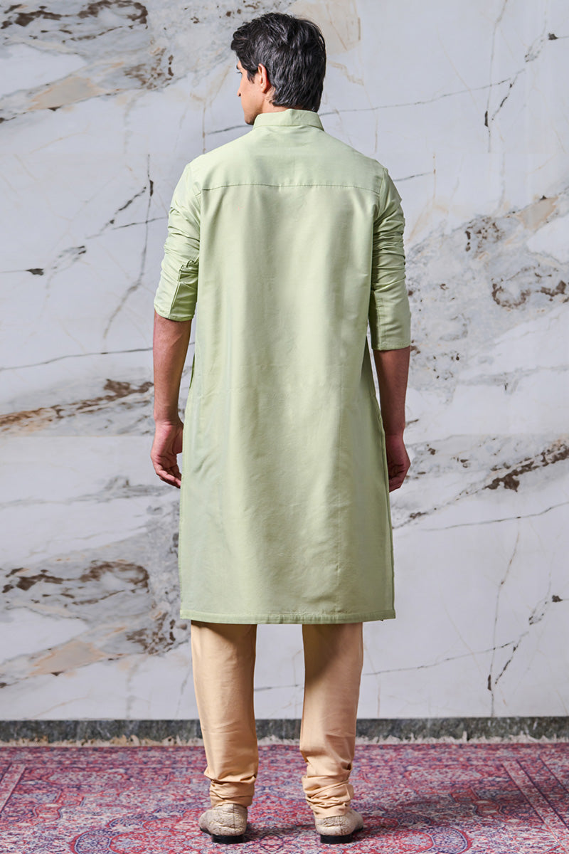 Light Green Single Kurta With Zero Point Collar