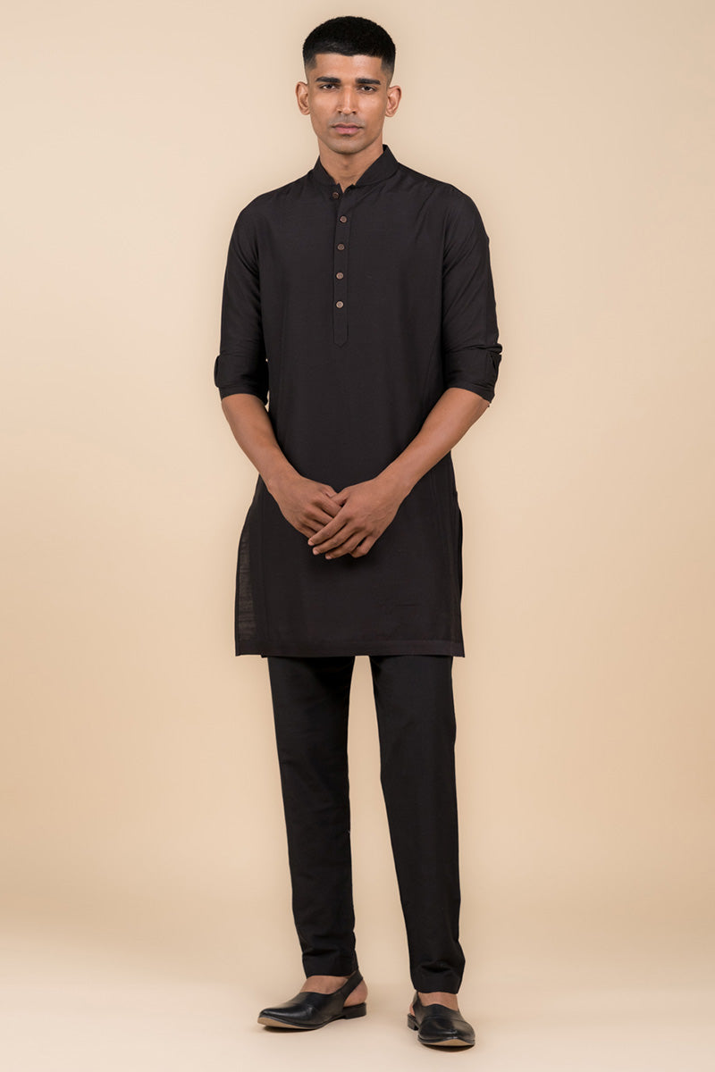 Black Kurta with Tasva Button Detailing