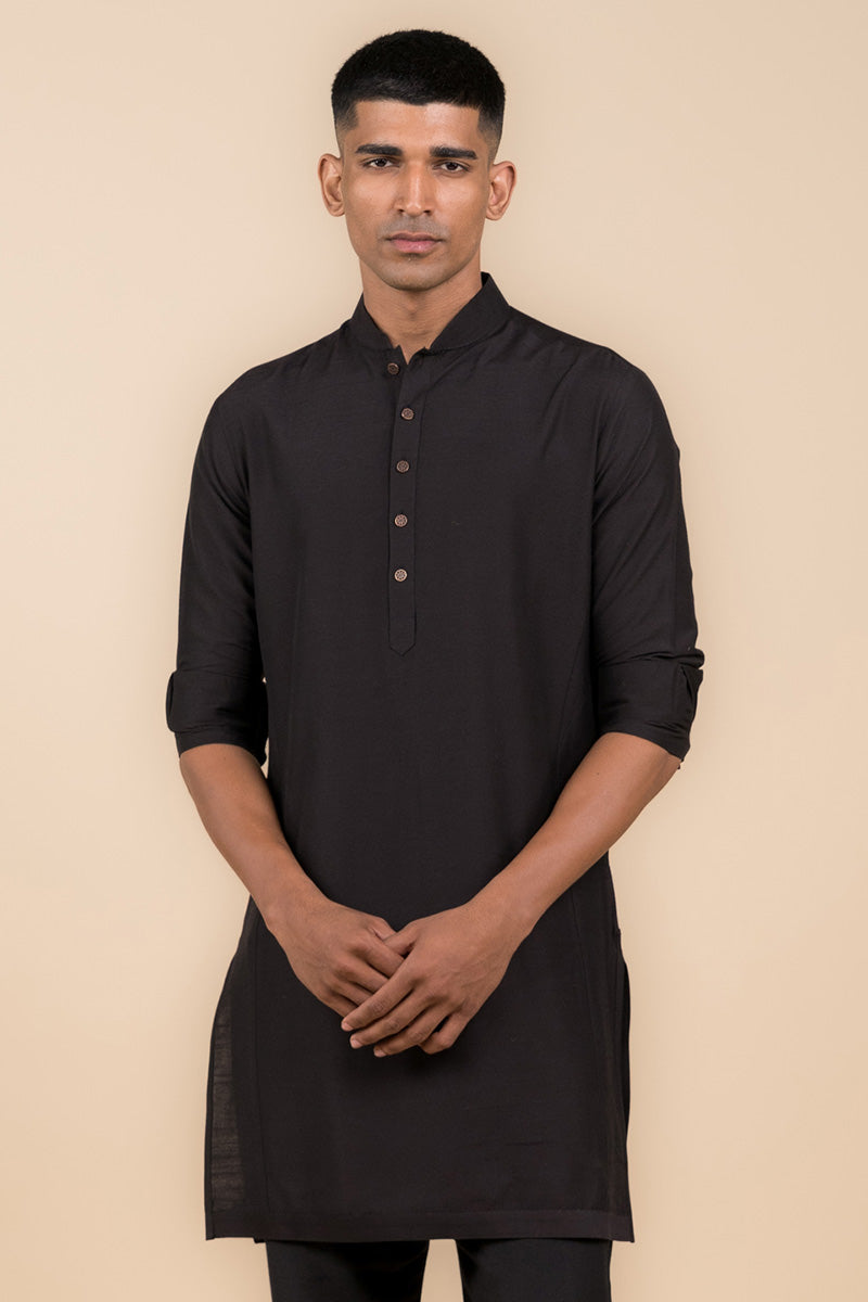 Black Kurta with Tasva Button Detailing