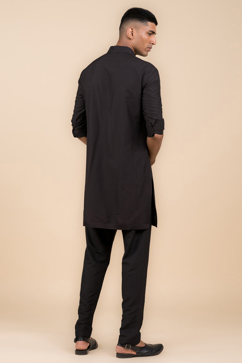 Black Kurta with Tasva Button Detailing