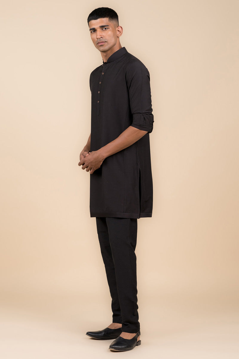 Black Kurta with Tasva Button Detailing