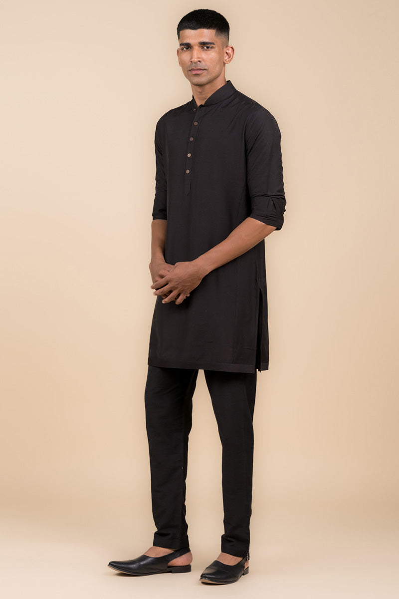 Black Kurta with Tasva Button Detailing