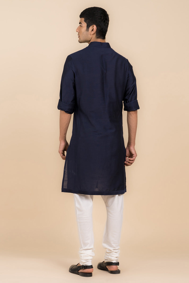 Navy Kurta with Tasva Button Detailing