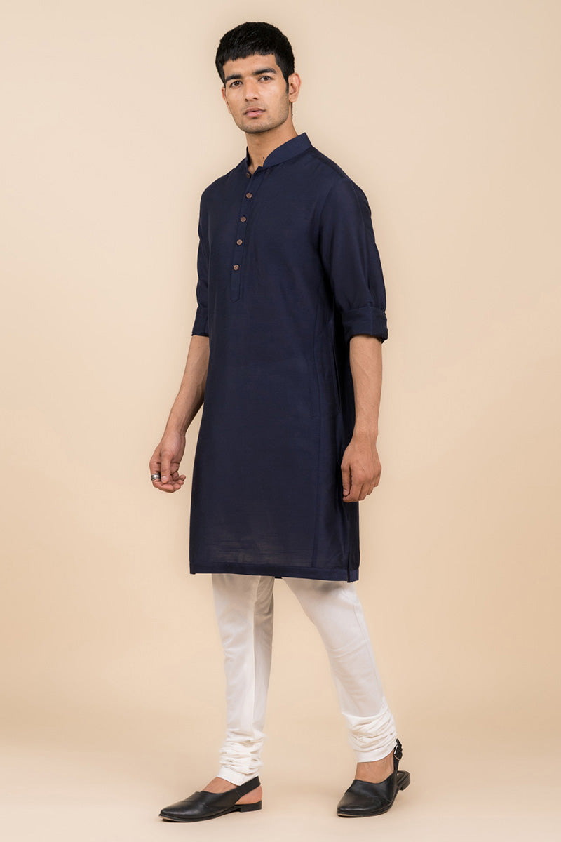 Navy Kurta with Tasva Button Detailing