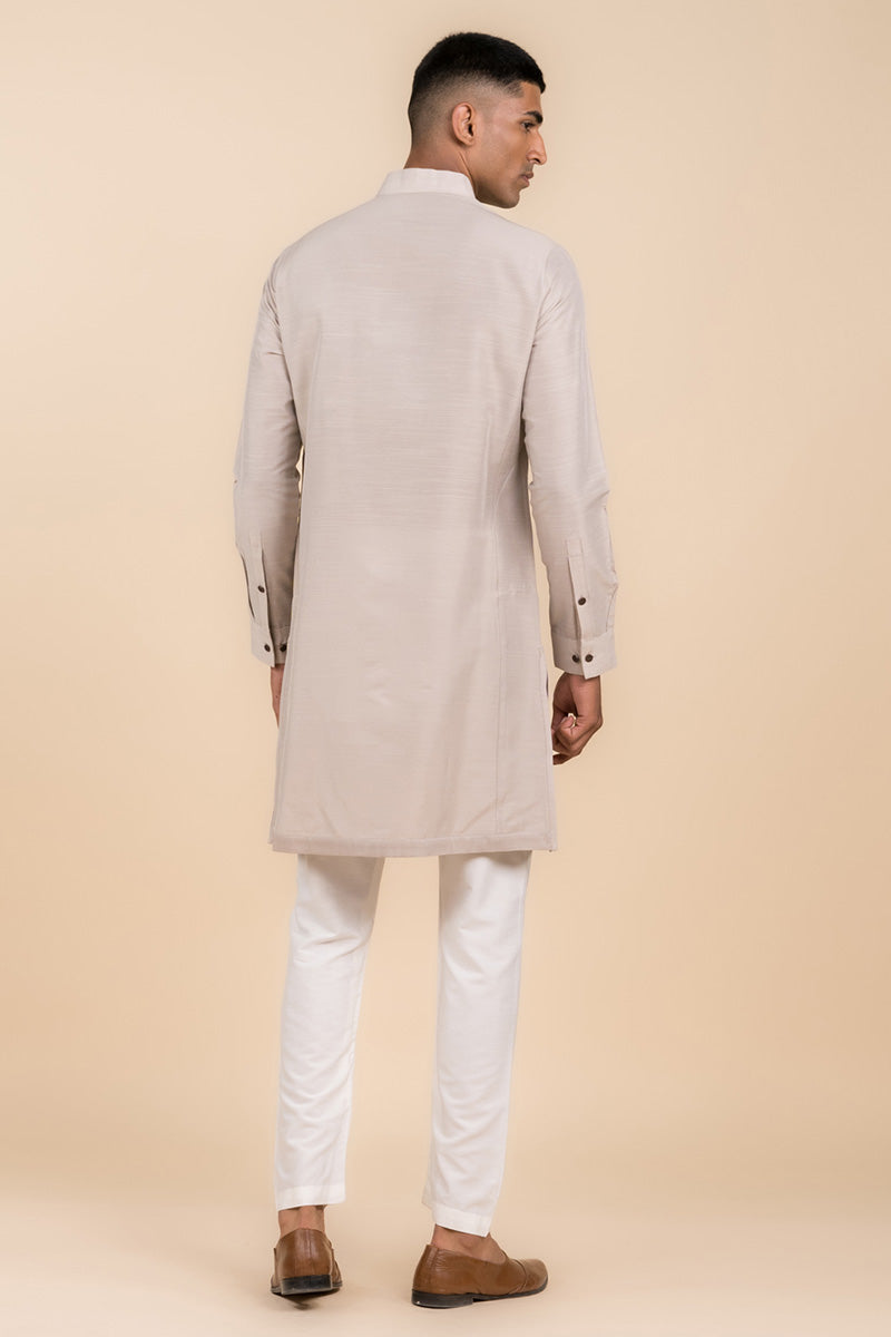 Light Grey Kurta with Tasva Button Detailing