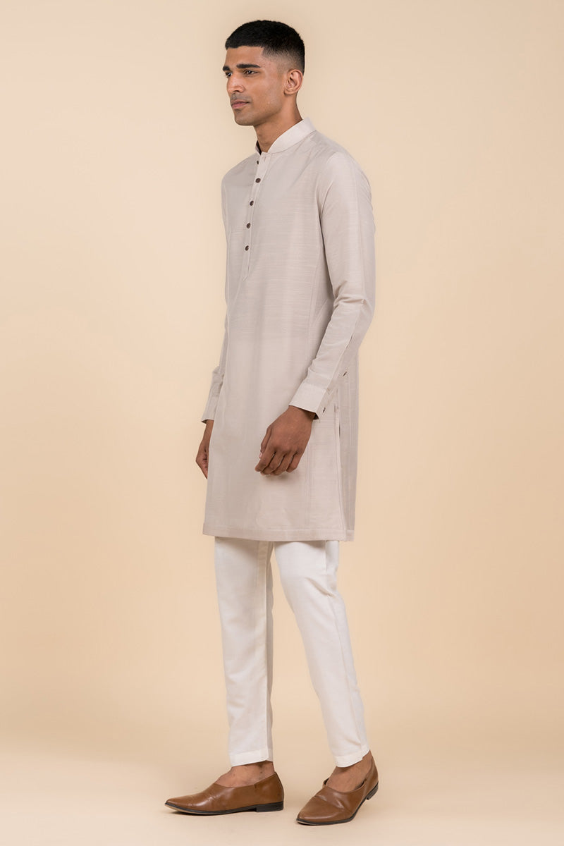 Light Grey Kurta with Tasva Button Detailing