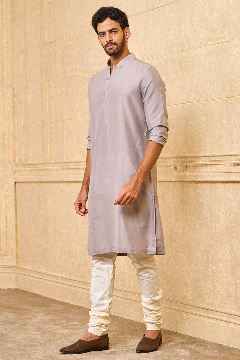 Light Grey Zero Point Collar Single Kurta