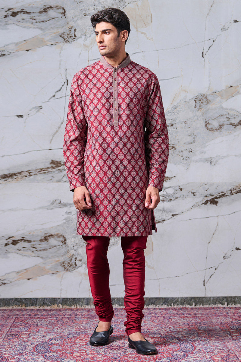 Maroon Printed Kurta