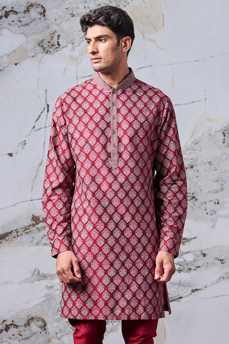 Maroon Printed Kurta