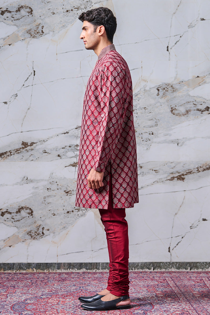 Maroon Printed Kurta