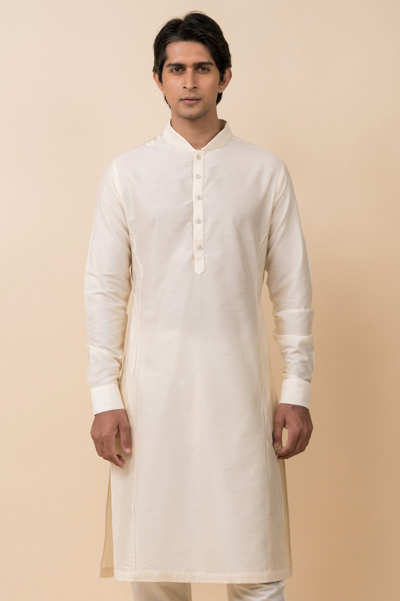 Ivory Zero Point Collar Kurta In Jaali Details