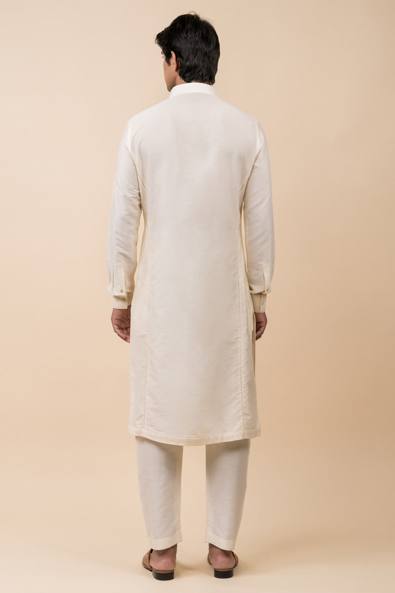 Ivory Zero Point Collar Kurta In Jaali Details