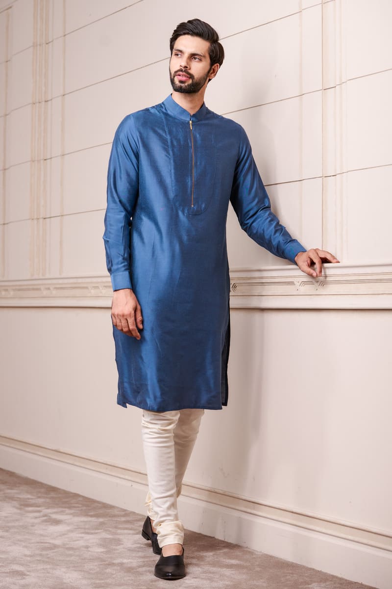 Medium Blue Kurta With Zipper Placket