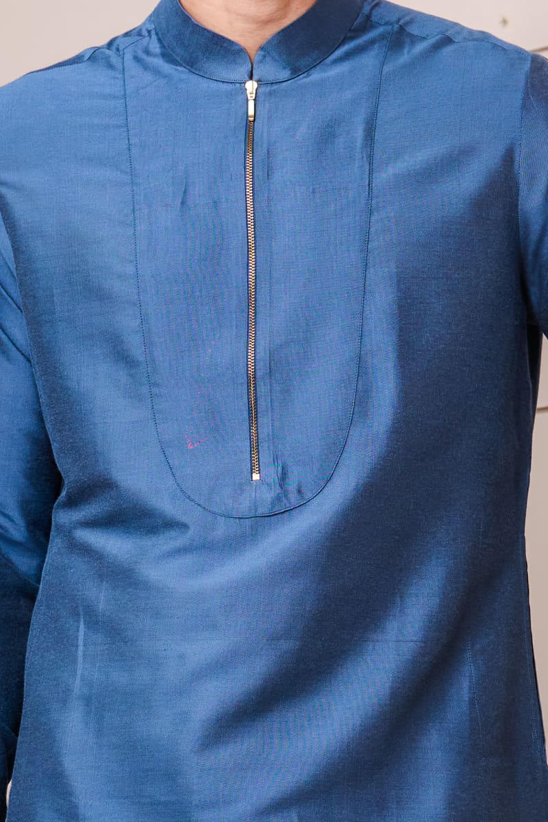 Medium Blue Kurta With Zipper Placket