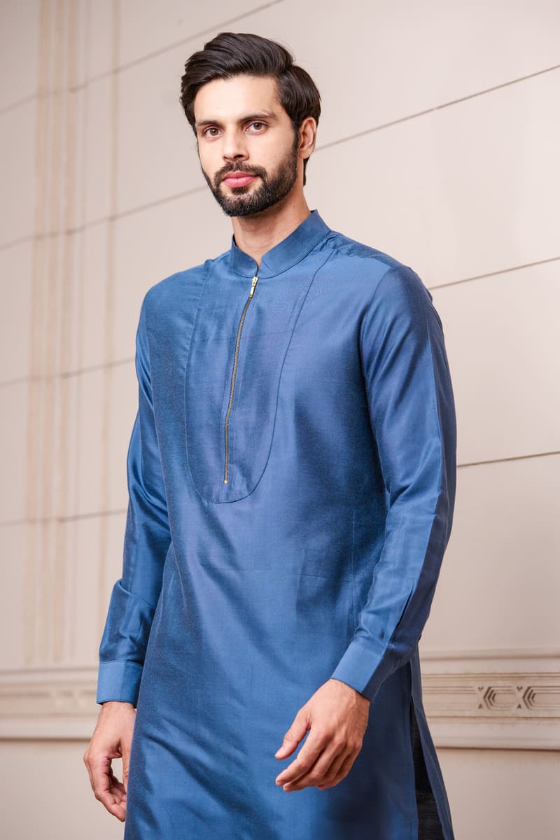 Medium Blue Kurta With Zipper Placket