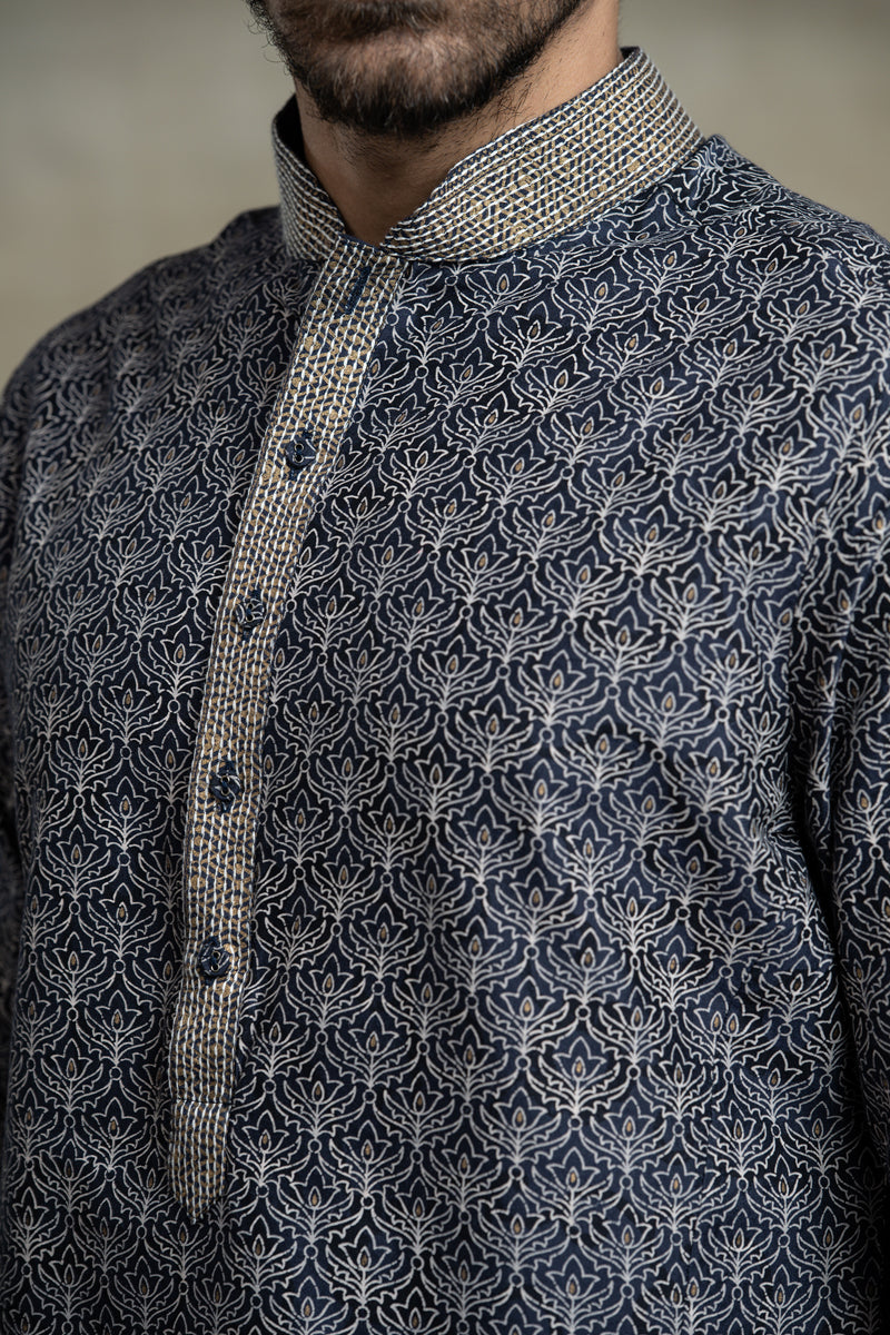 Navy All Over Printed Kurta Set