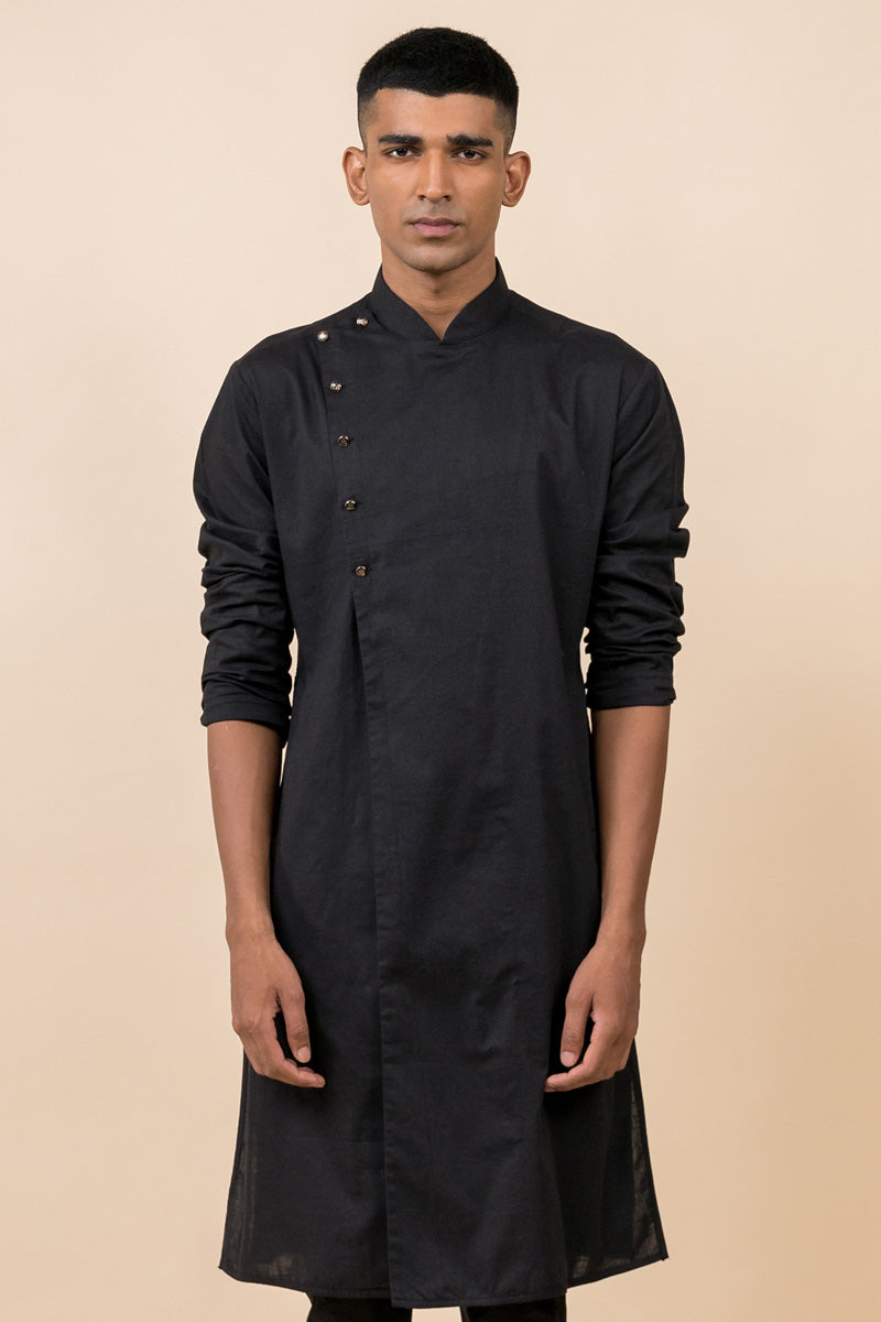 Black Overlap Layer Kurta