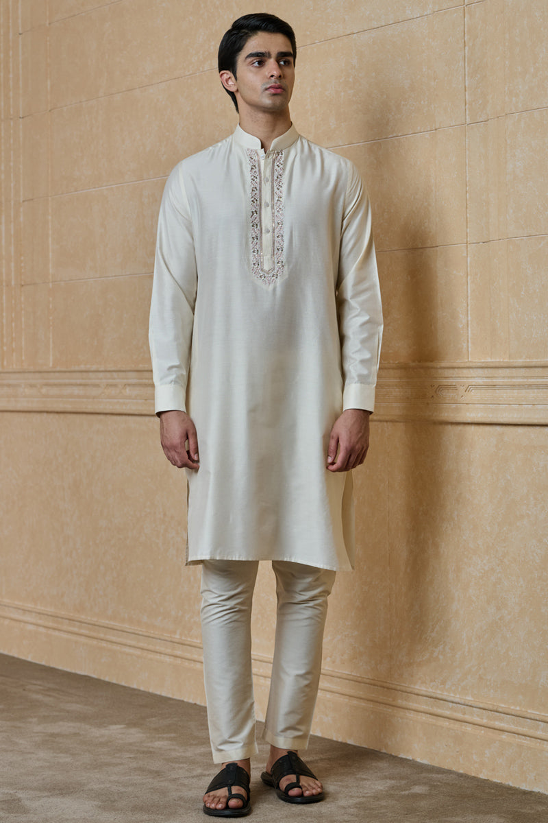 Pink Kurta with Placket Embroidery