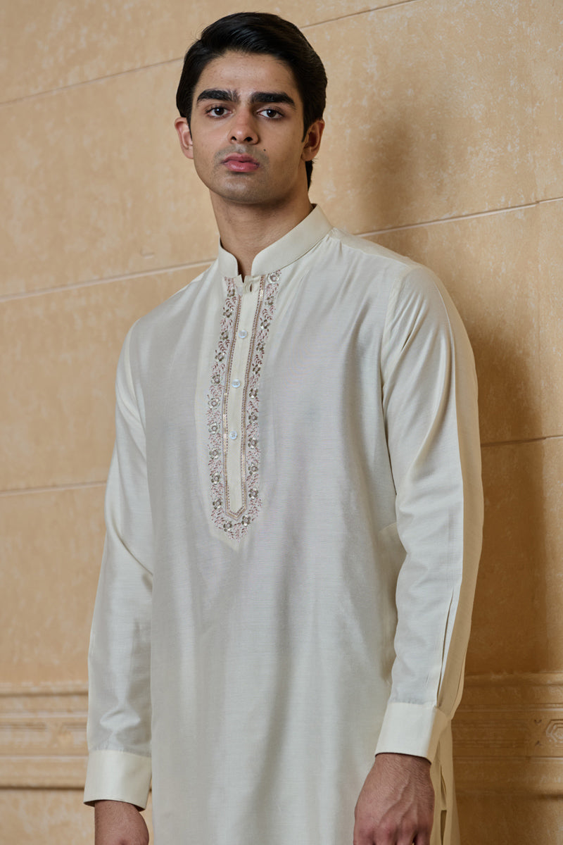 Pink Kurta with Placket Embroidery