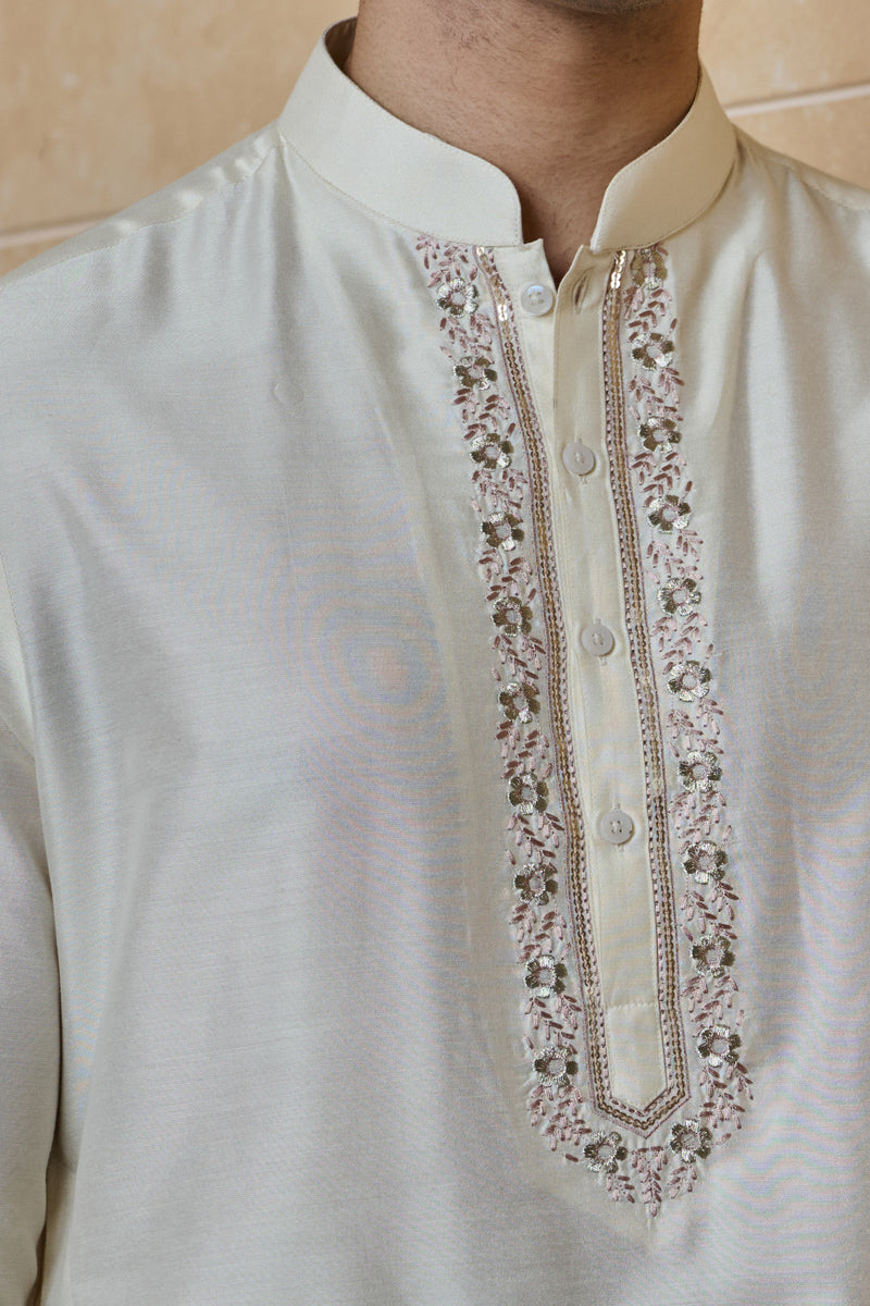 Pink Kurta with Placket Embroidery