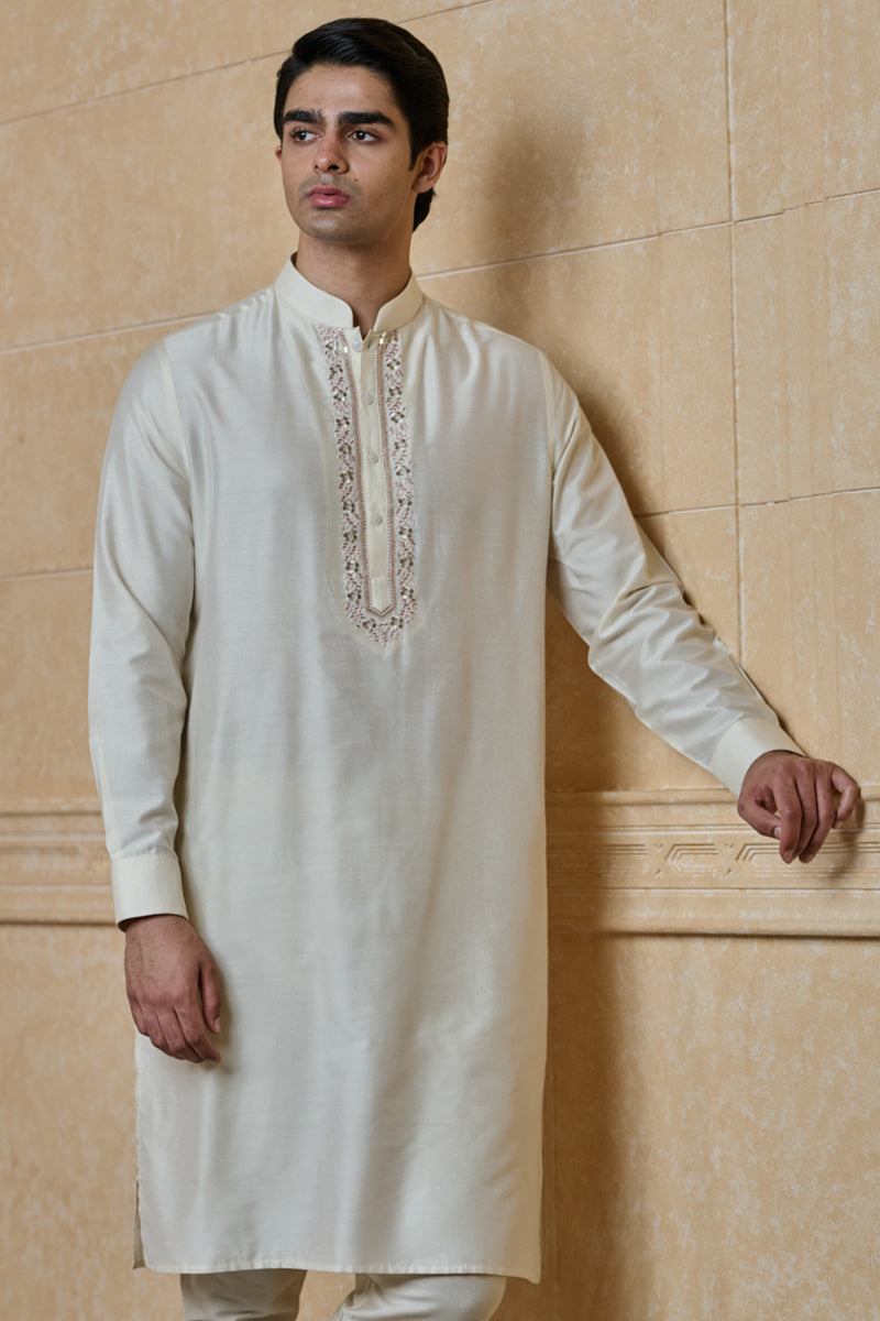 Pink Kurta with Placket Embroidery