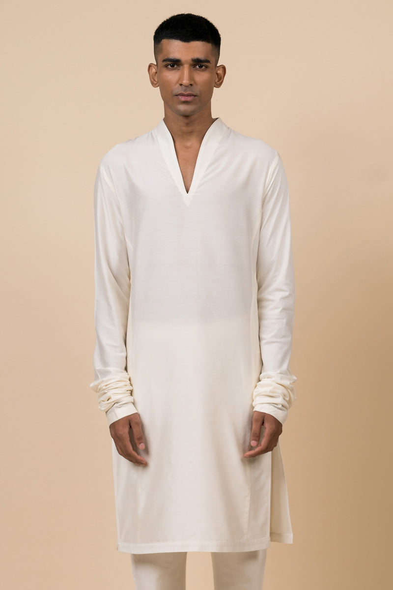 Ivory Kurta With Churidar Sleeves