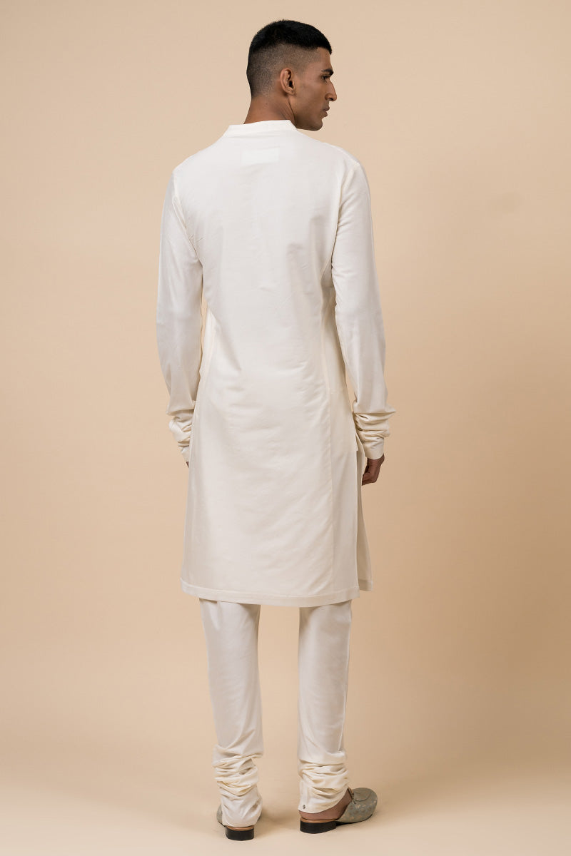 Ivory Kurta With Churidar Sleeves