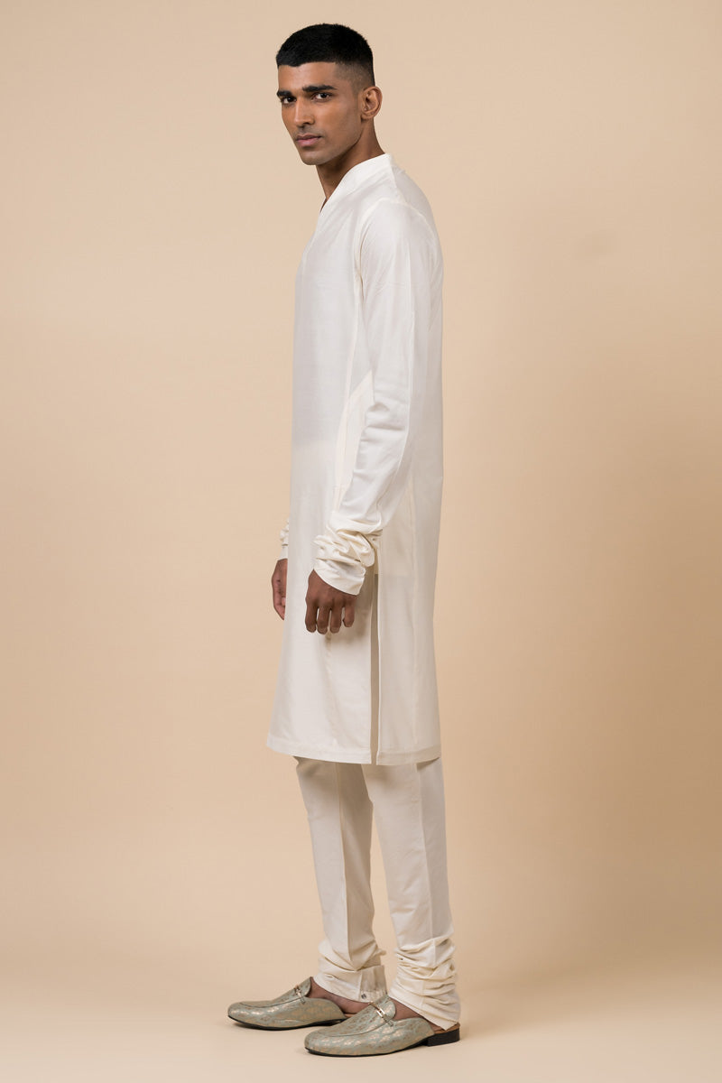 Ivory Kurta With Churidar Sleeves