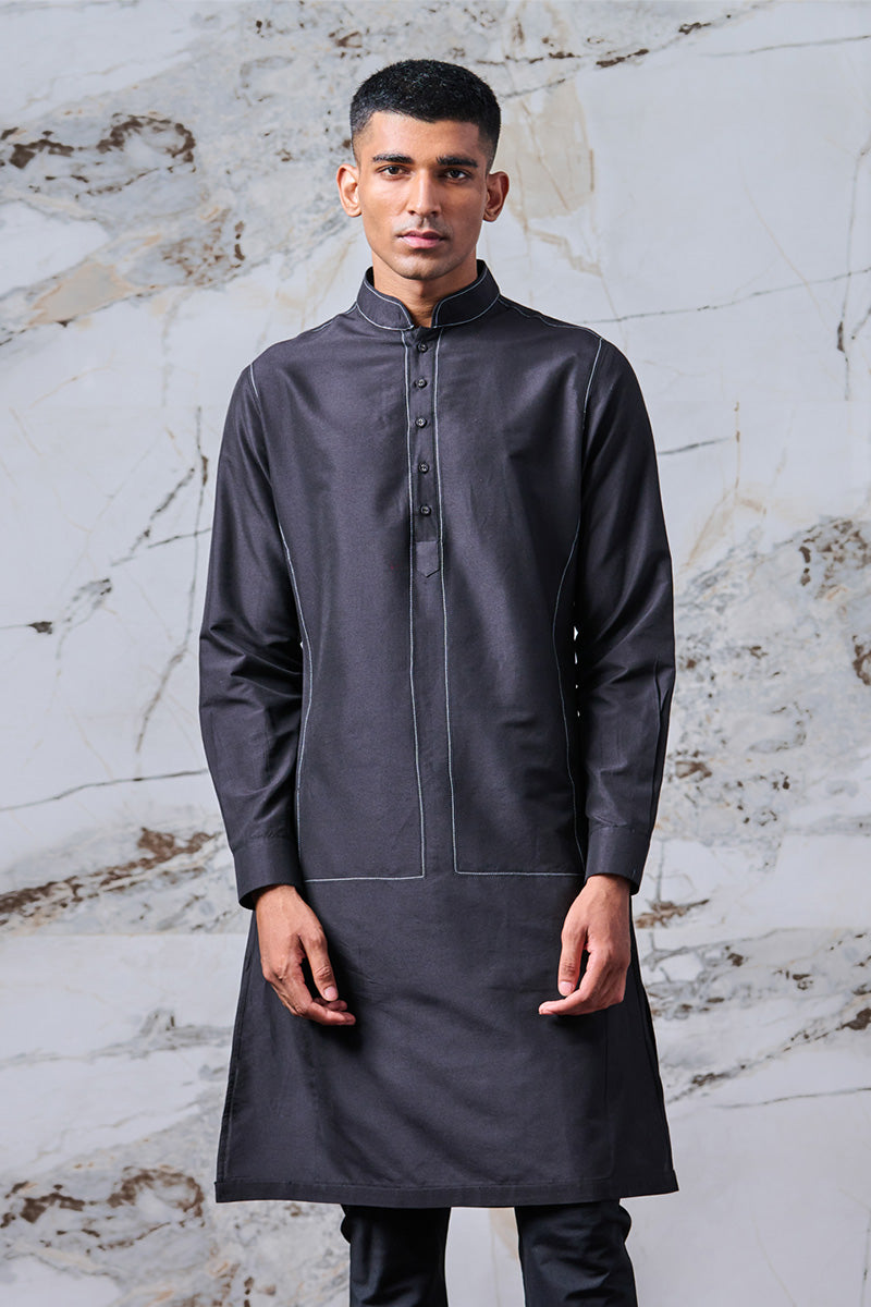 Black Kurta With Shadow Bundi Stitch Detailing