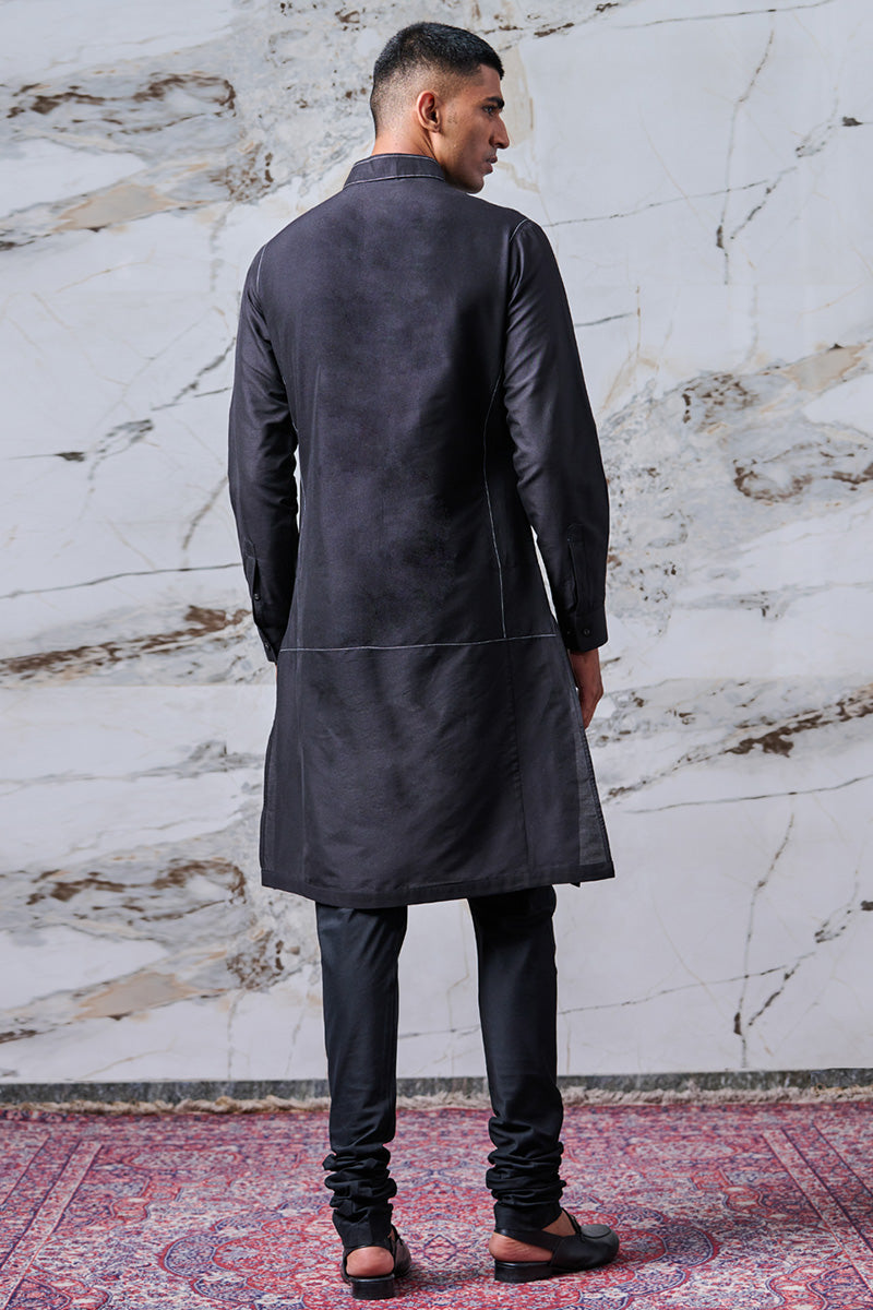 Black Kurta With Shadow Bundi Stitch Detailing