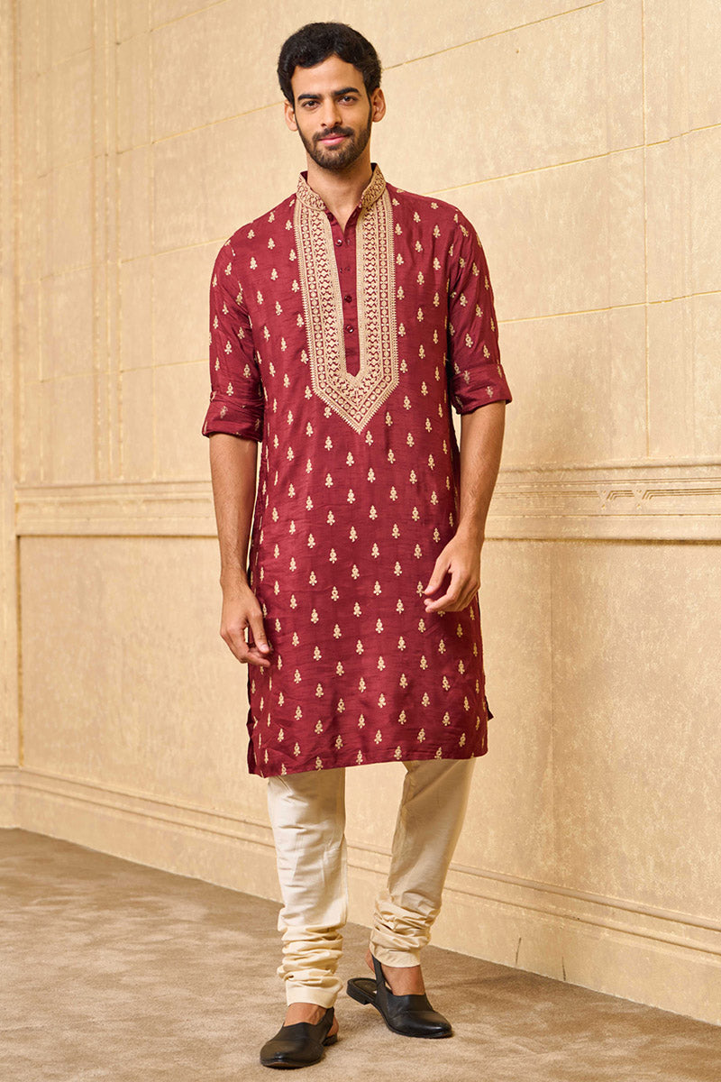 Rust All Over Butta Thread Embroidered Kurta