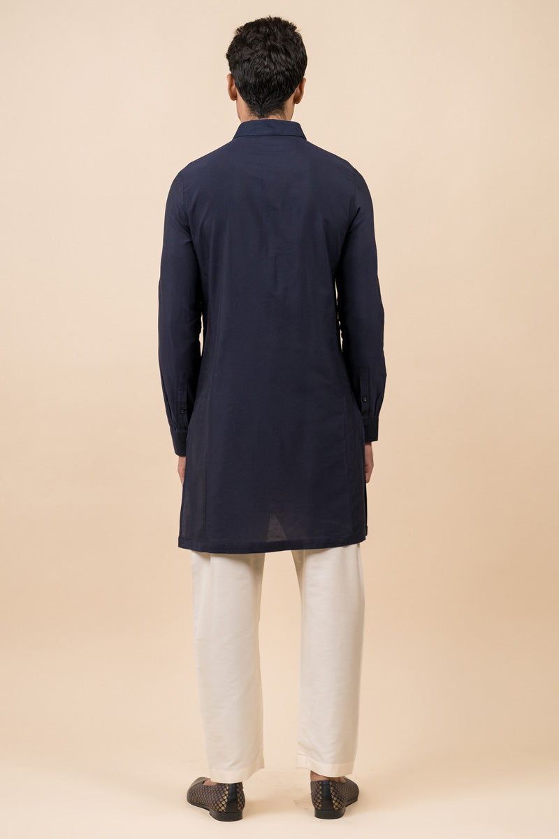 Navy Kurta With Jaali Detailing