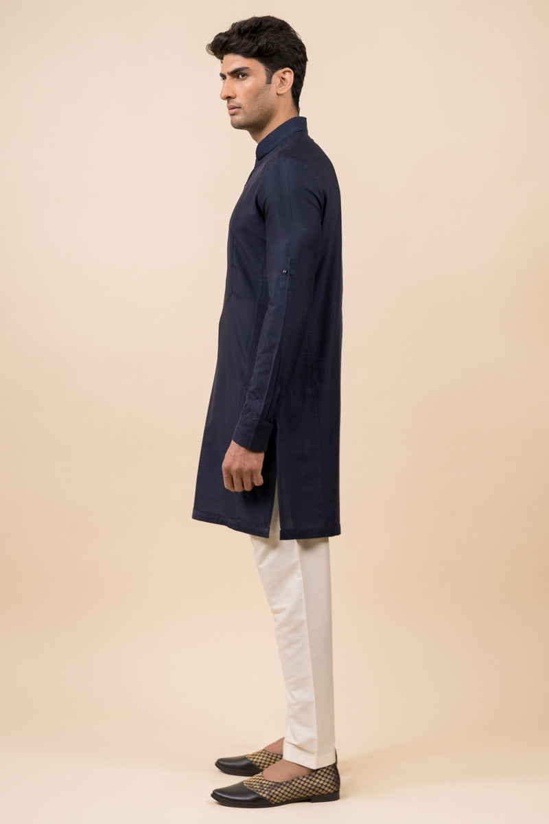 Navy Kurta With Jaali Detailing