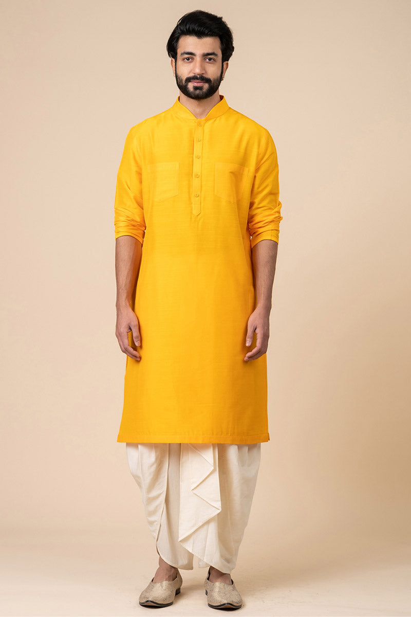 Yellow Ochre Kurta With Two Front Pockets