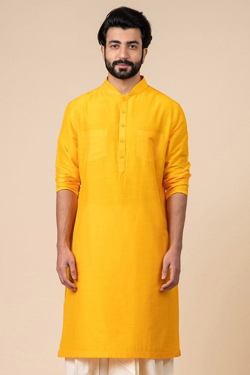 Yellow Ochre Kurta With Two Front Pockets