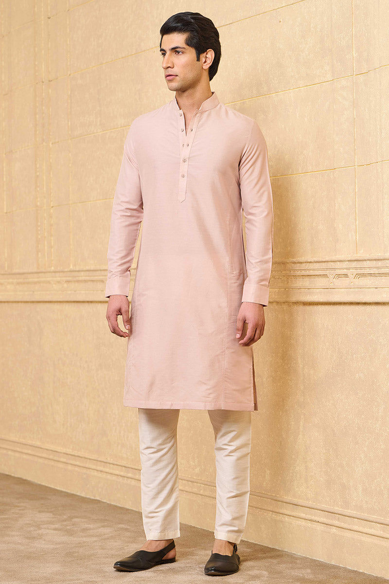 Pink Zero Point Collar Kurta In Jaali Details