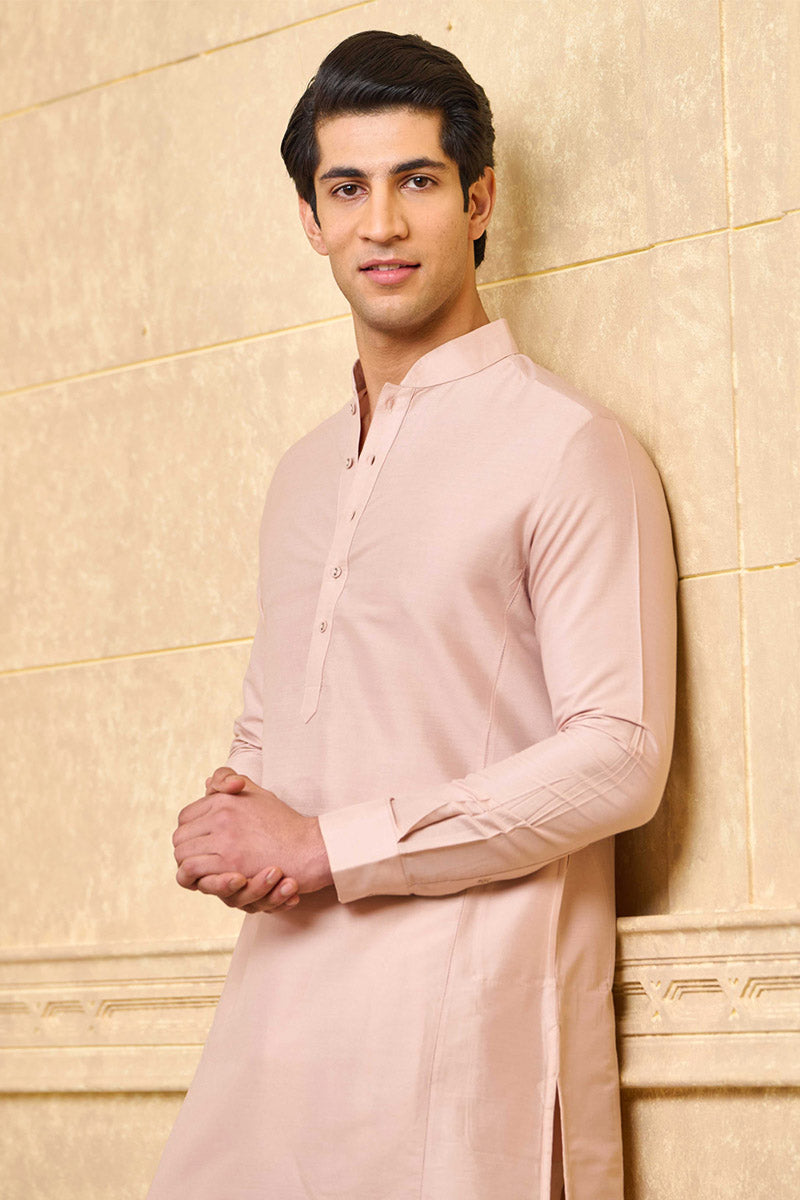 Pink Zero Point Collar Kurta In Jaali Details