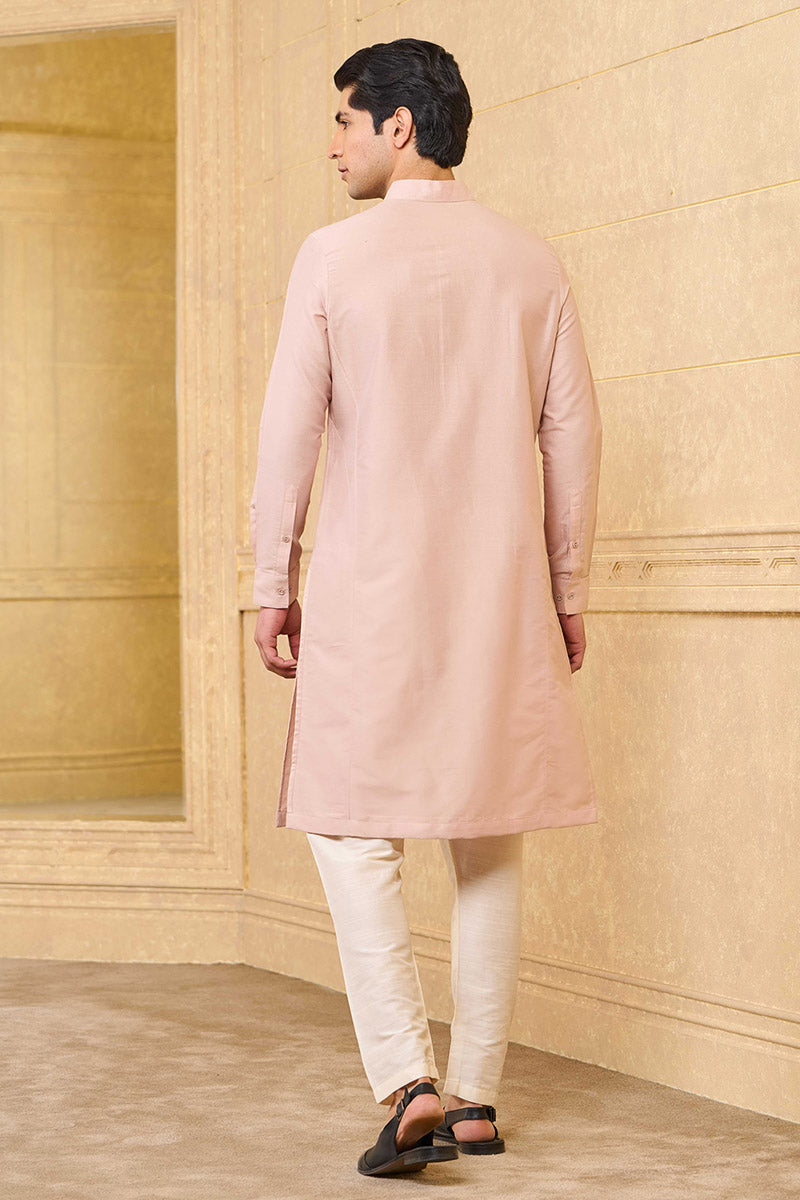 Pink Zero Point Collar Kurta In Jaali Details