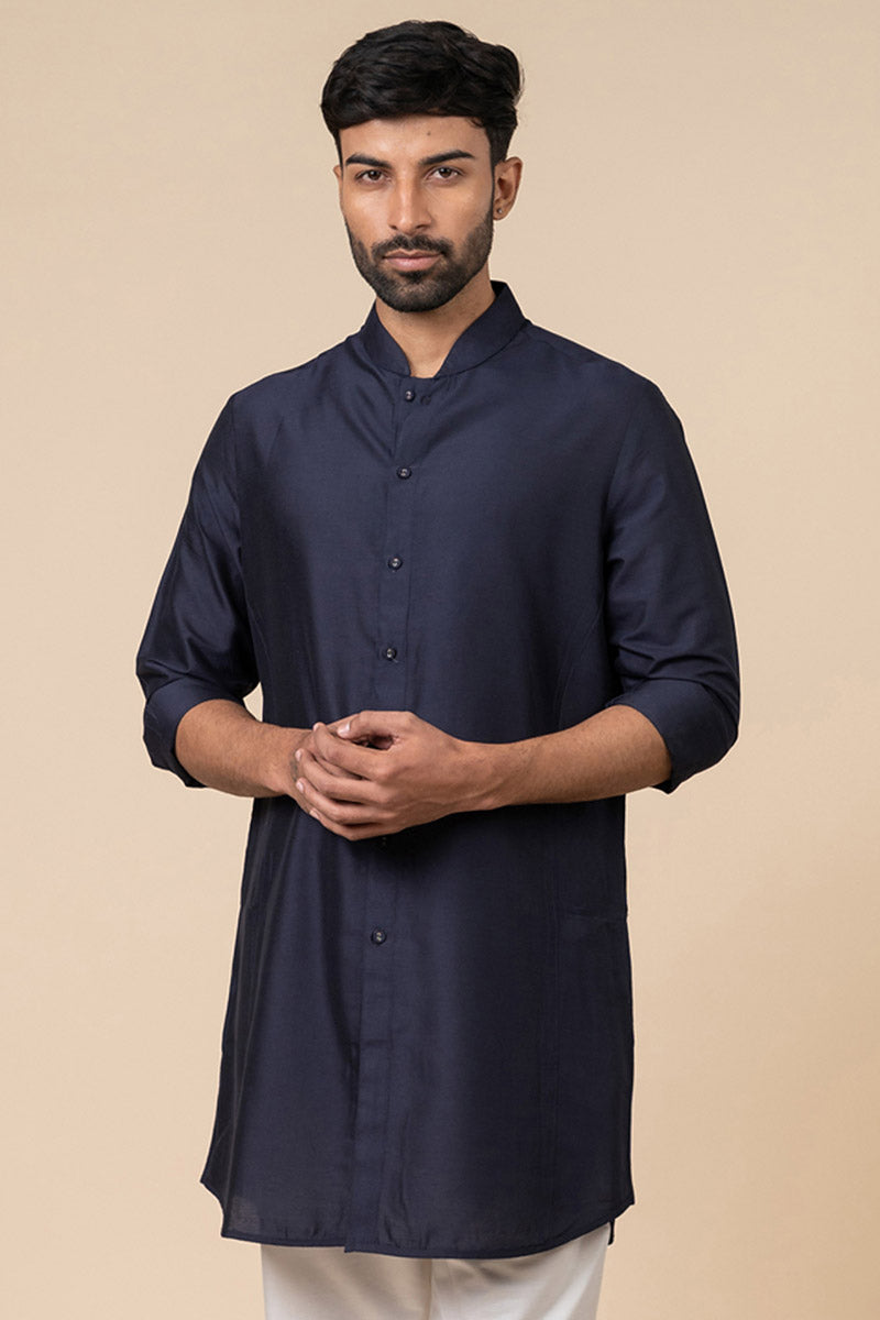 Navy Front Open Kurta