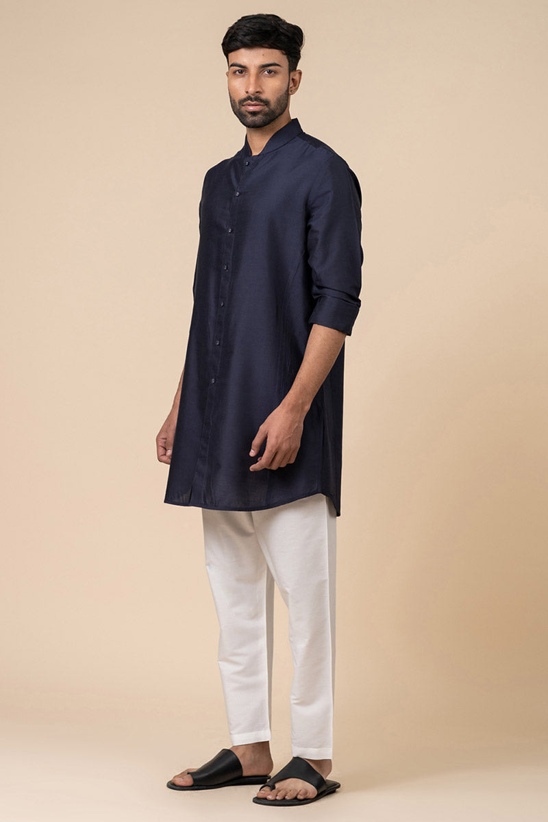 Navy Front Open Kurta