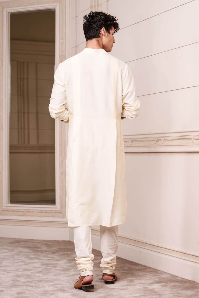 Off White Open Collar Kurta