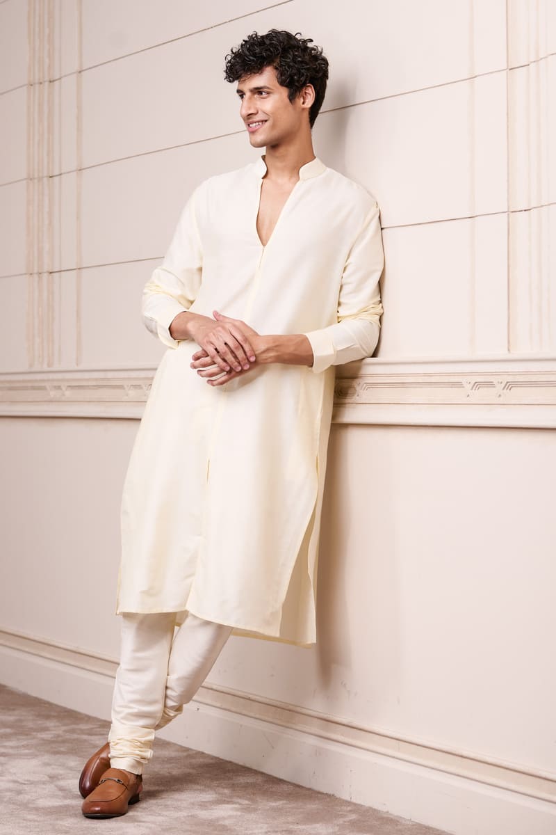 Off White Open Collar Kurta