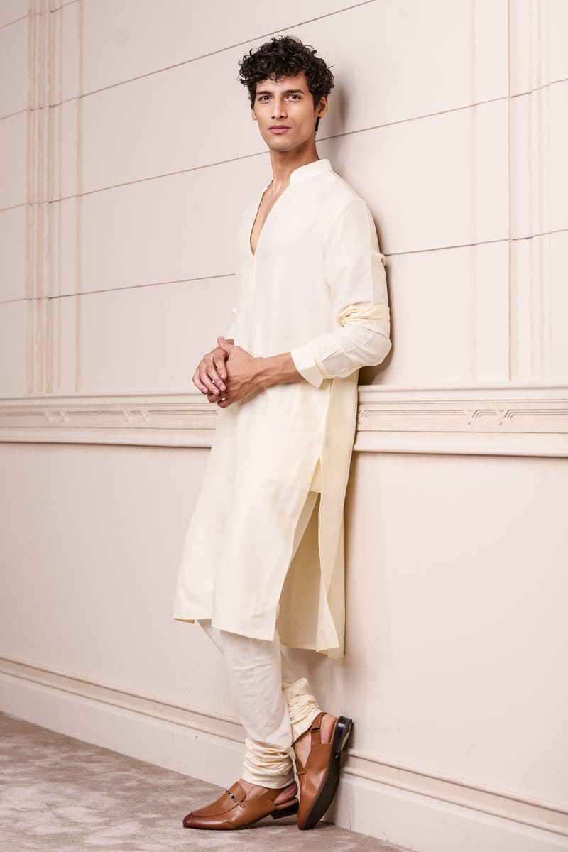 Off White Open Collar Kurta